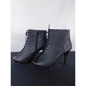 Ashley Stewart Black Lace-Up Peep Toe Booties 11 - High Heel Platform - Excellen